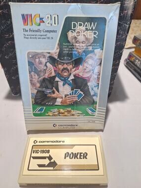 Commodore VIC-20 Draw Poker VIC-1908 Cartridge Original Box Tested Working